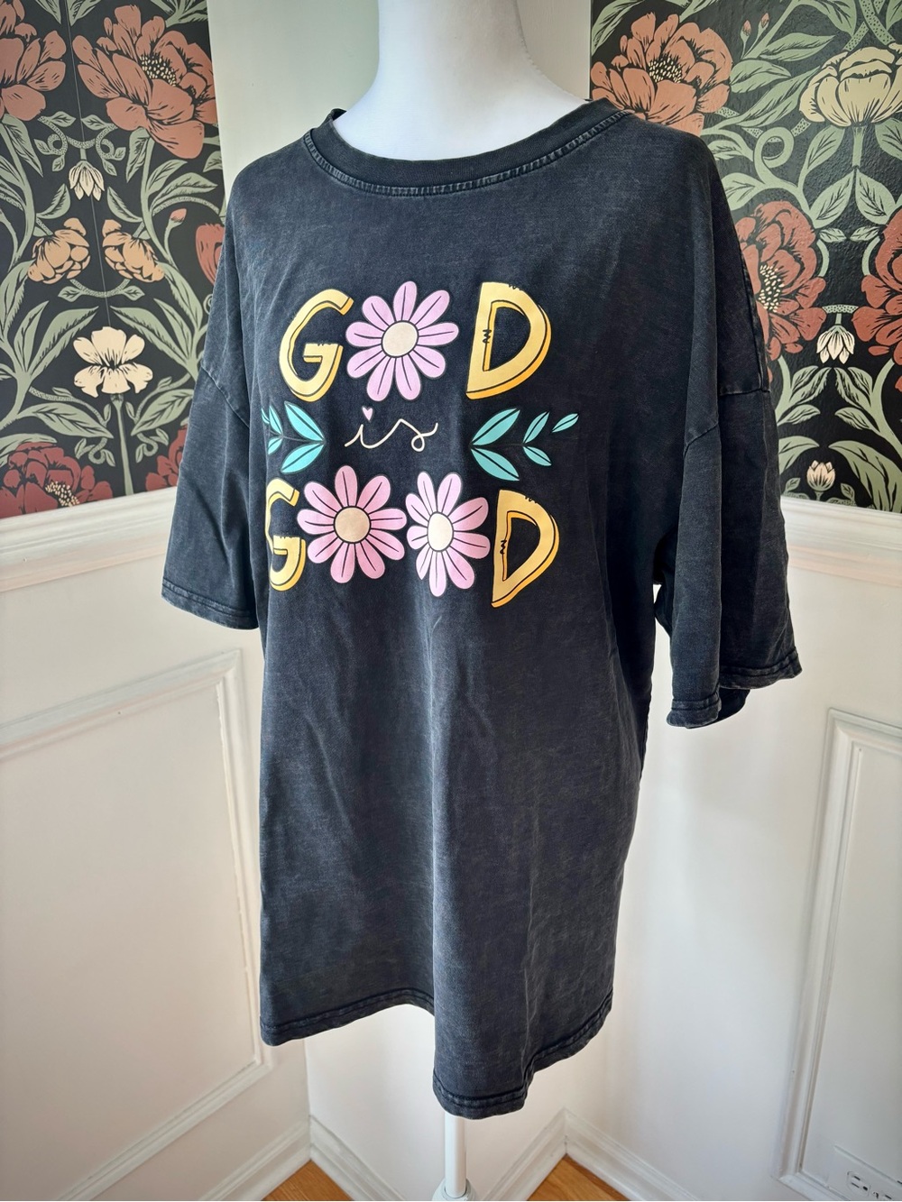 🧨SALE 4th OF JULY🧨 God Is Good Floral Graphic Oversized Tee Christian Faith